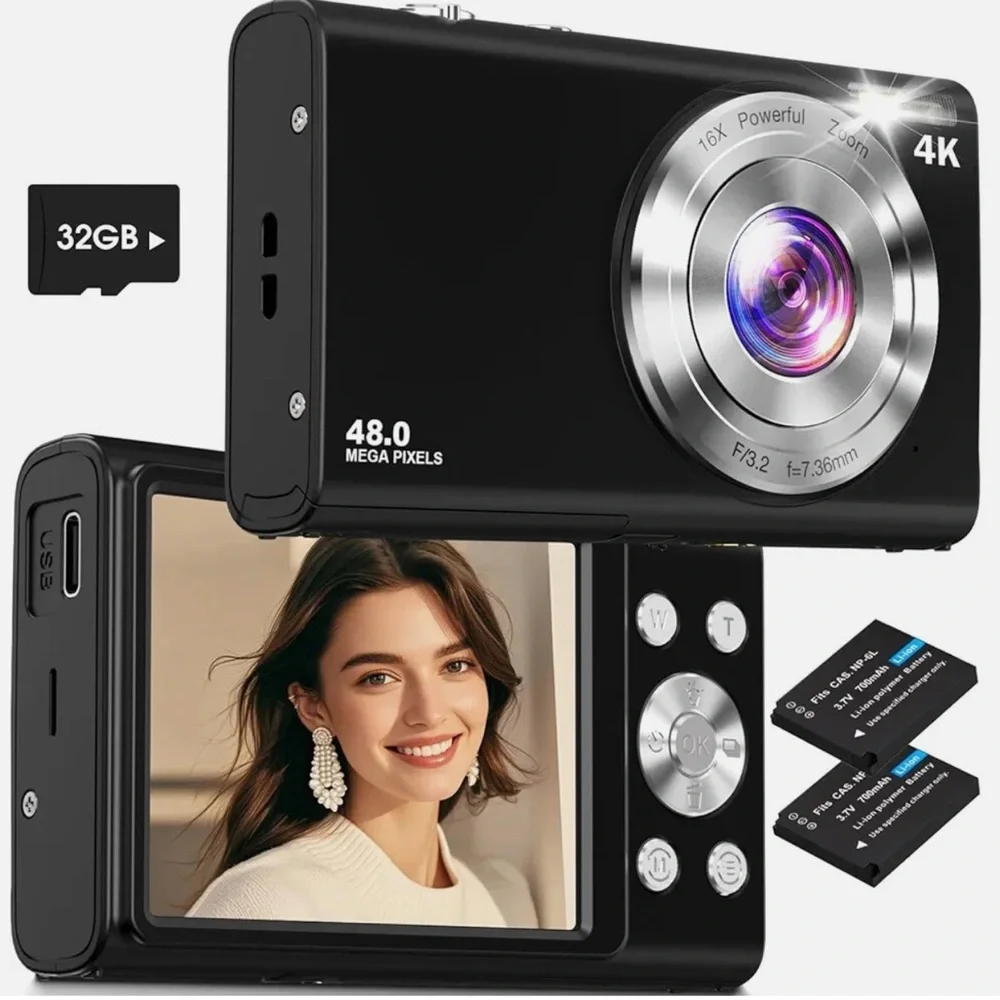 Digital Camera,Lecnippy 4K Autofocus Vlogging Camera with 32G Memory Card 16X